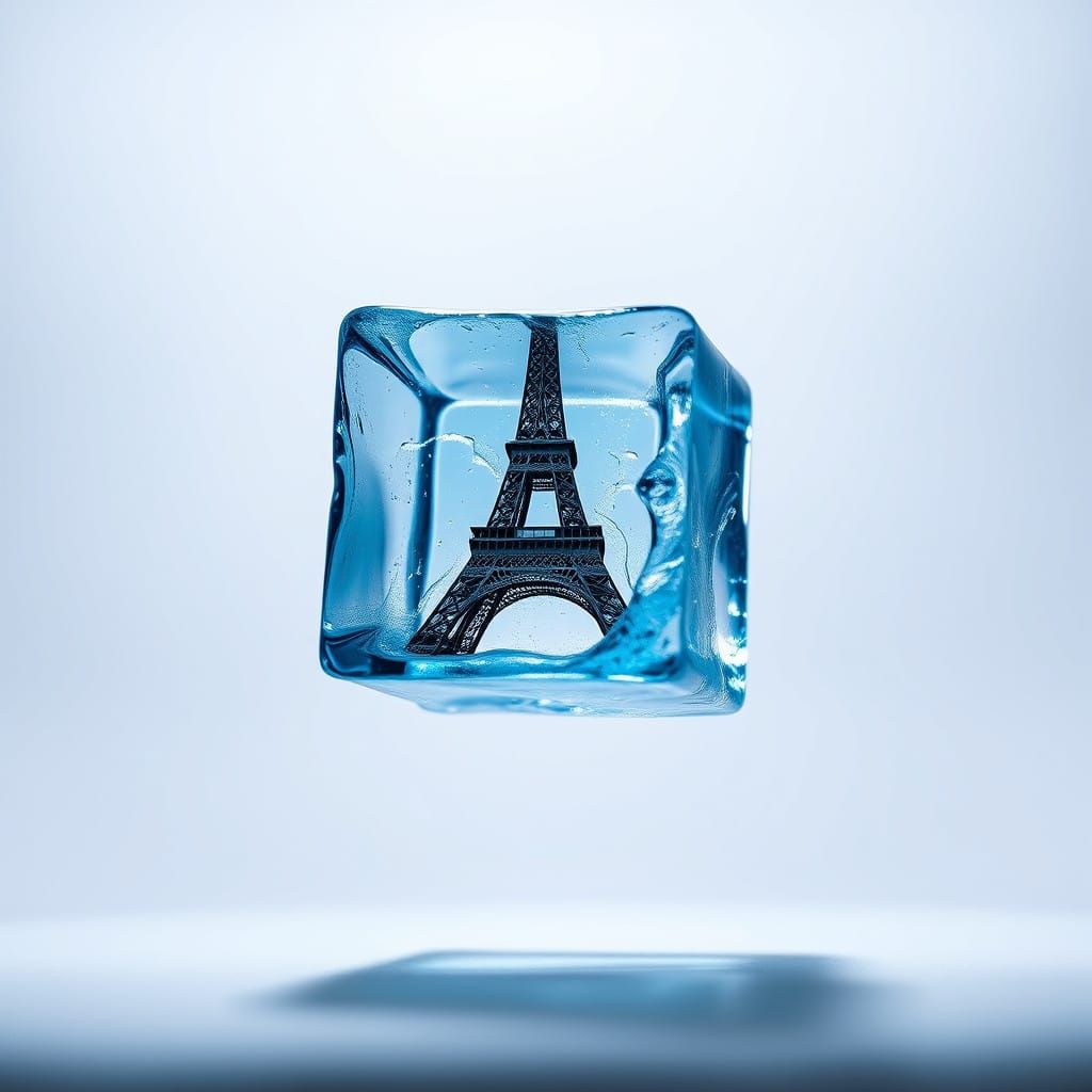Eiffel Tower Frozen Inside Klein Blue Ice Cube
