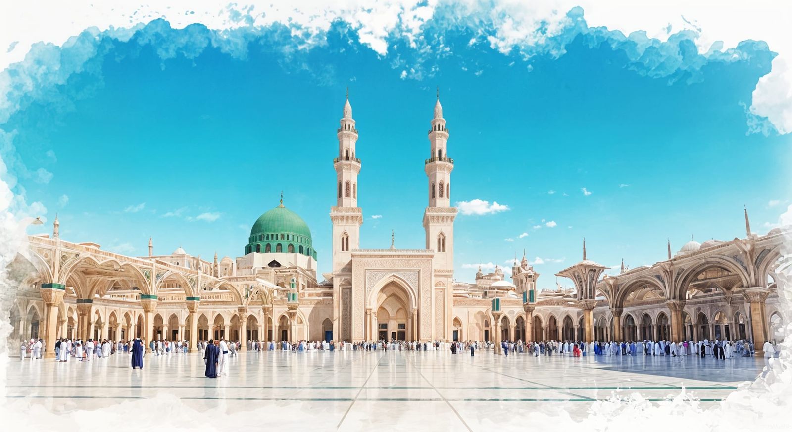 Abstract Watercolor Masjid Nabawi in Dramatic Ambiance