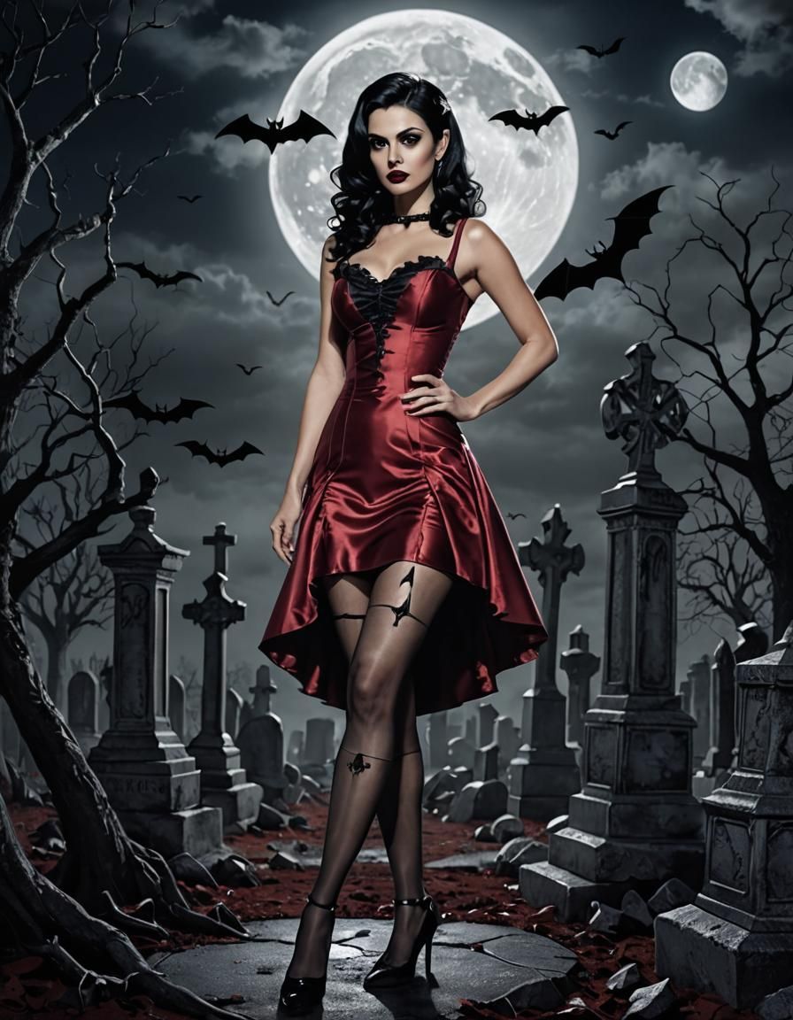 Gothic Vampire Pin-Up in Graveyard Setting