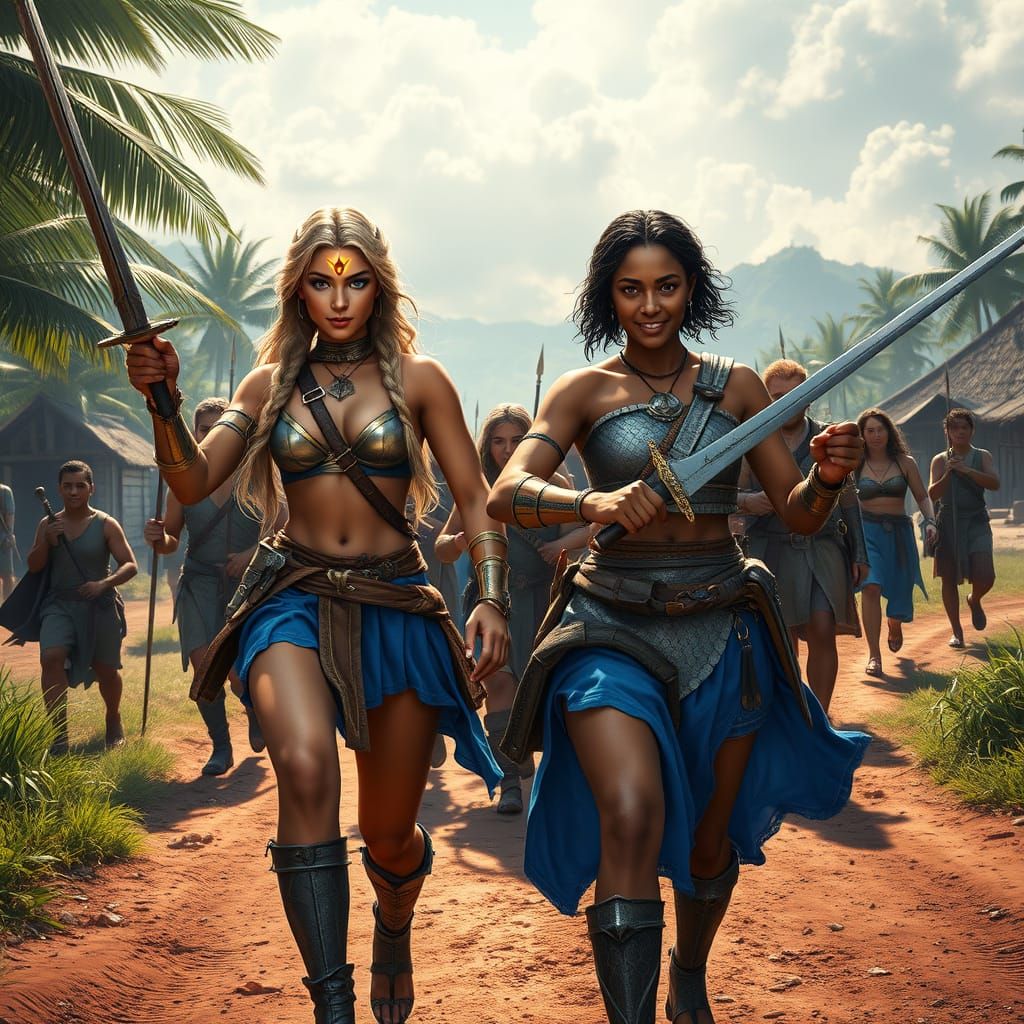 Medieval Fantasy Warriors March into Sunset