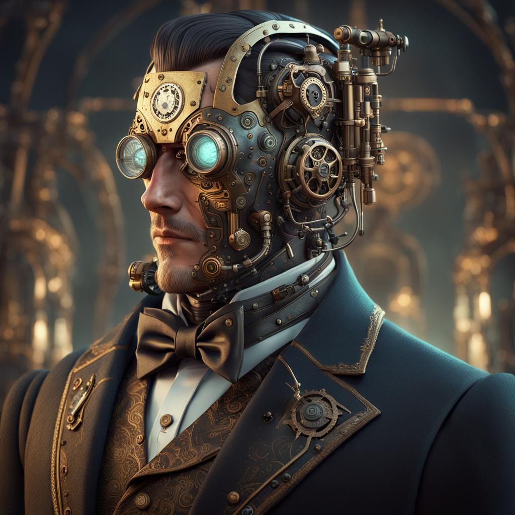 Victorian Steampunk Cyborg Portrait in 8K