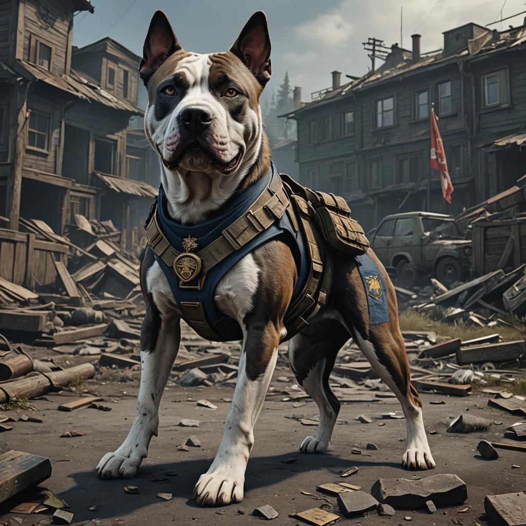 Amstaff Dog Soldier: Detailed Fantasy Concept Art