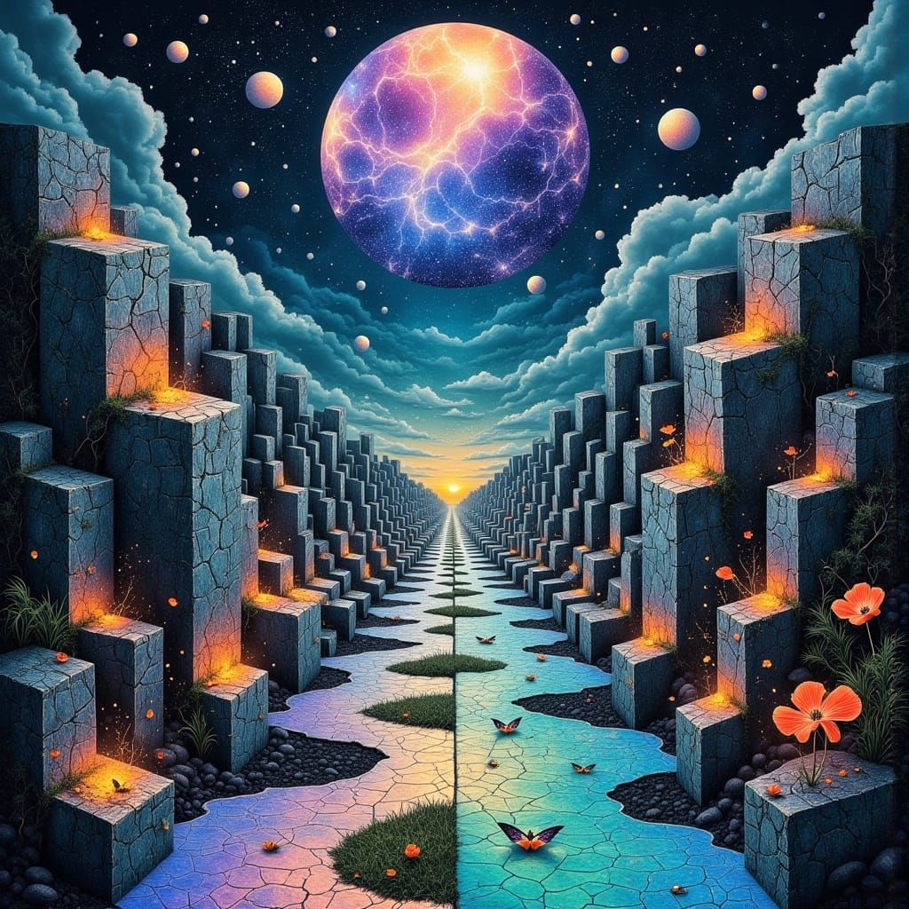 Mesmerizing Cubist Dreamscape with Bioluminescent Details