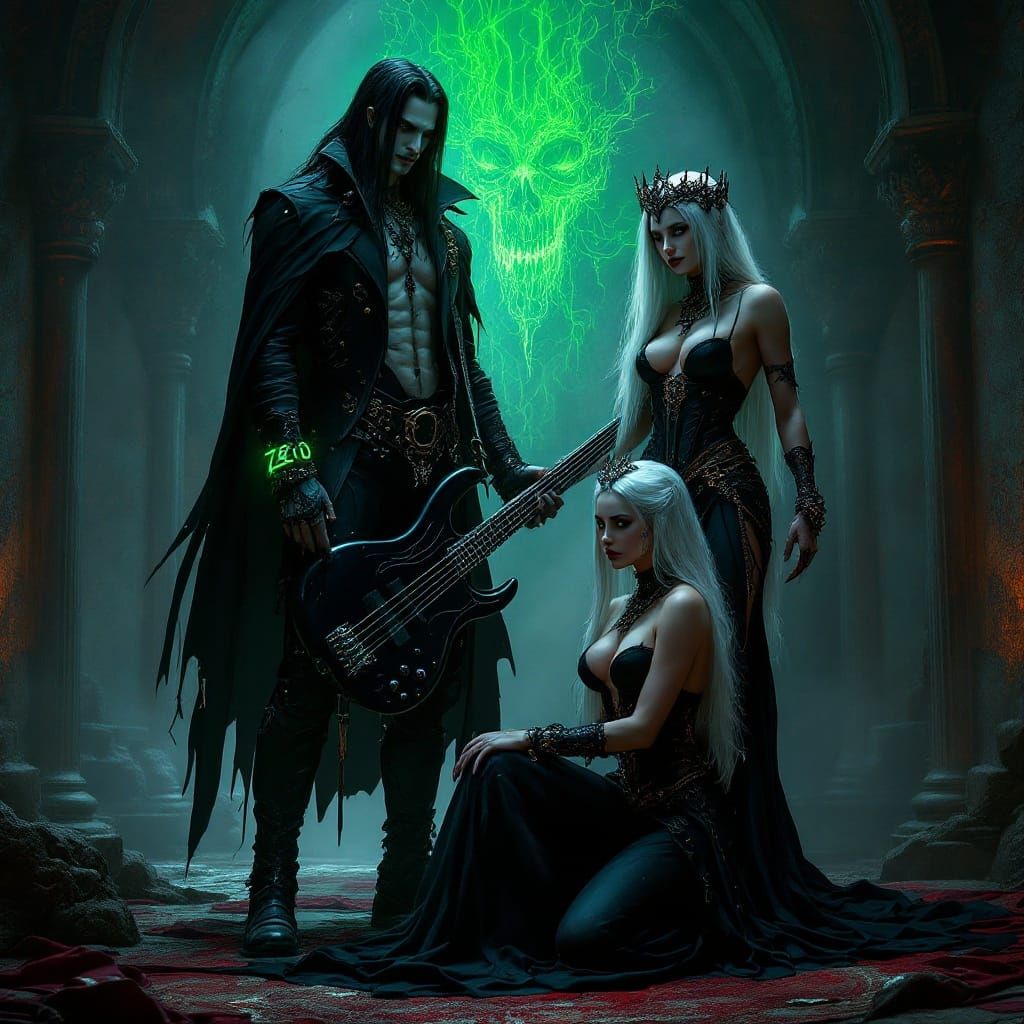 Mysterious Goth Vampires in Dark Dungeon Fantasy Scene