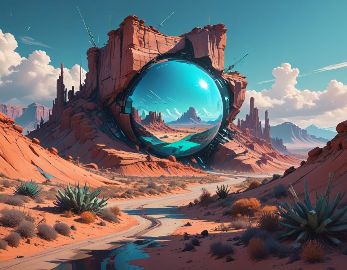 Surreal Desert Dreamscape in Distorted 3D Pixel Art