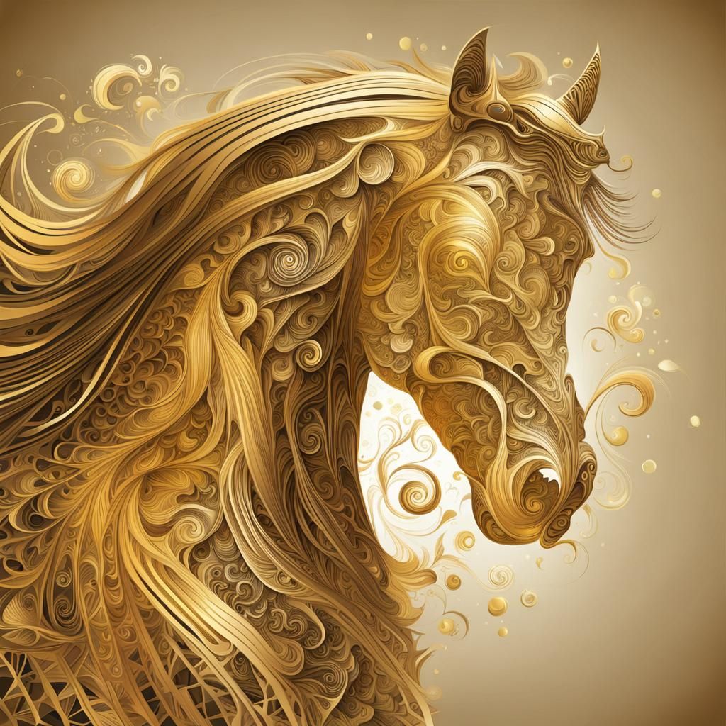 Golden Horse in Abstract Vector Fractal Style