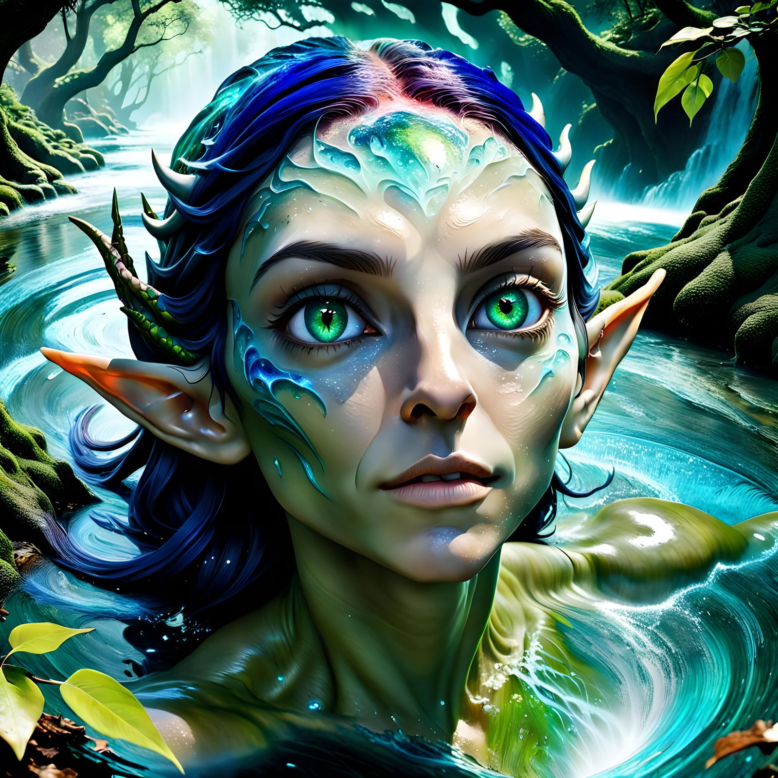 Vibrant Elf Hybrid in Surrealist Landscape