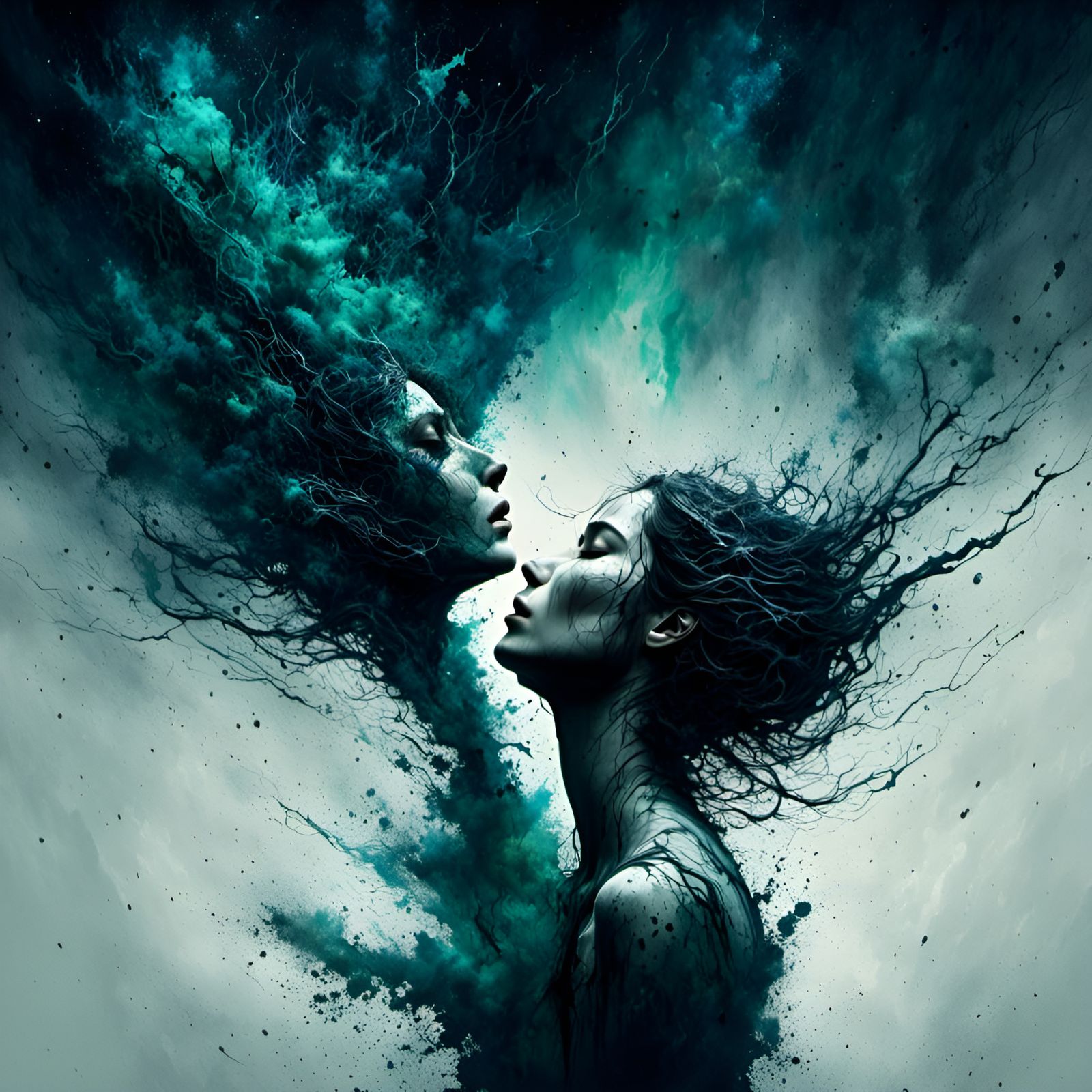 Drowning Woman Dissolving into Stardust