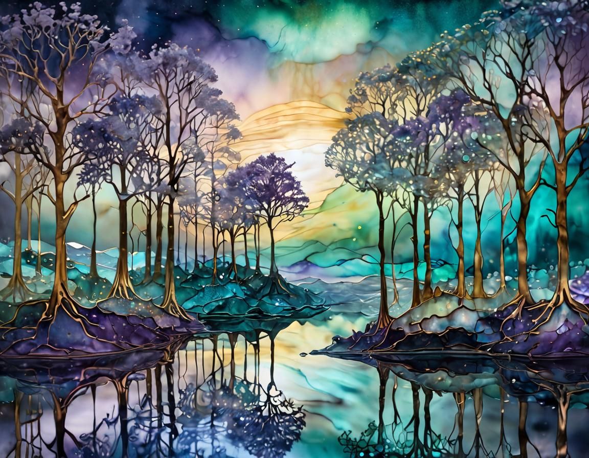 Ethereal Melted Metal Landscape with Bioluminescence