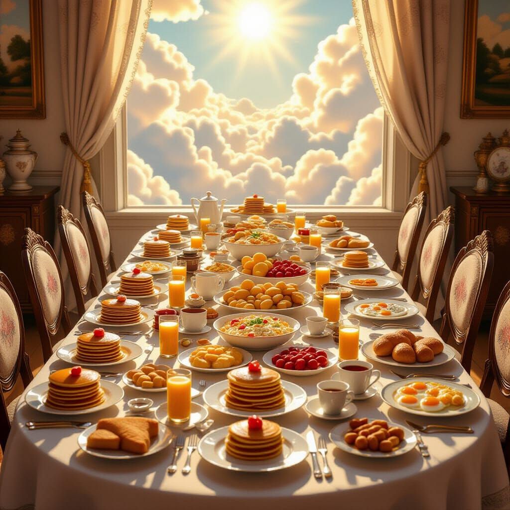 Lavish Breakfast Spread in Divine Sunlight