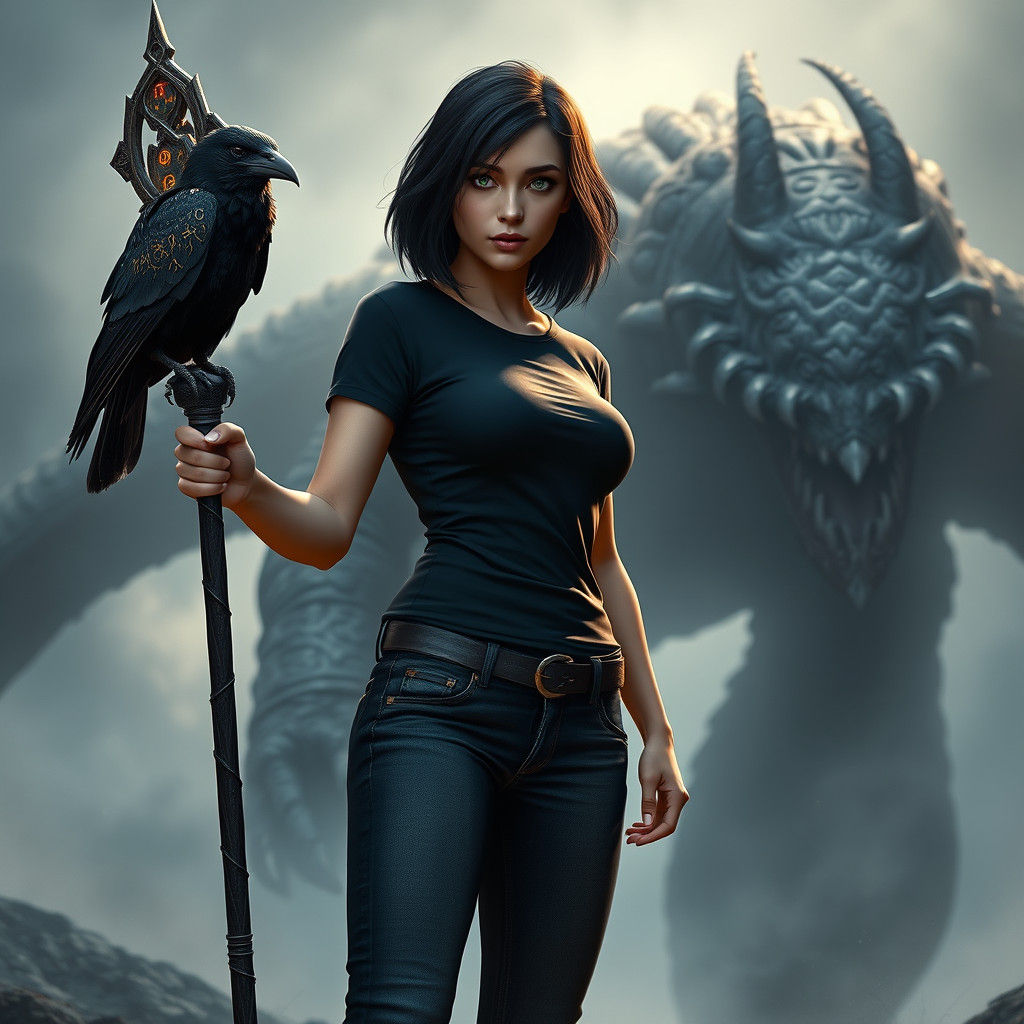 Mystical Woman Confronts Shadow Monster in 8K