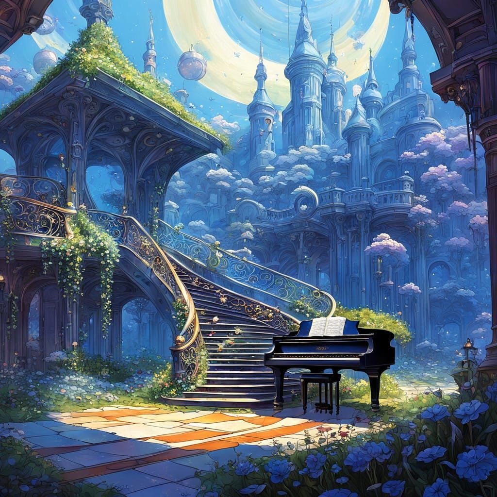Ethereal Piano Emerges from Flower and Ascends to Rainbow-Ad...