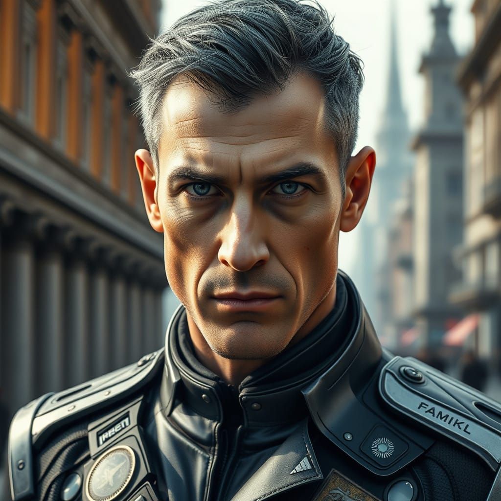 Authoritative Figure in Futuristic Uniform