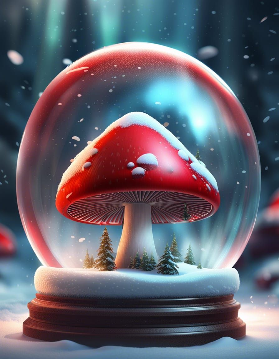 Mushroom Snow Globe Concept Art in 8K
