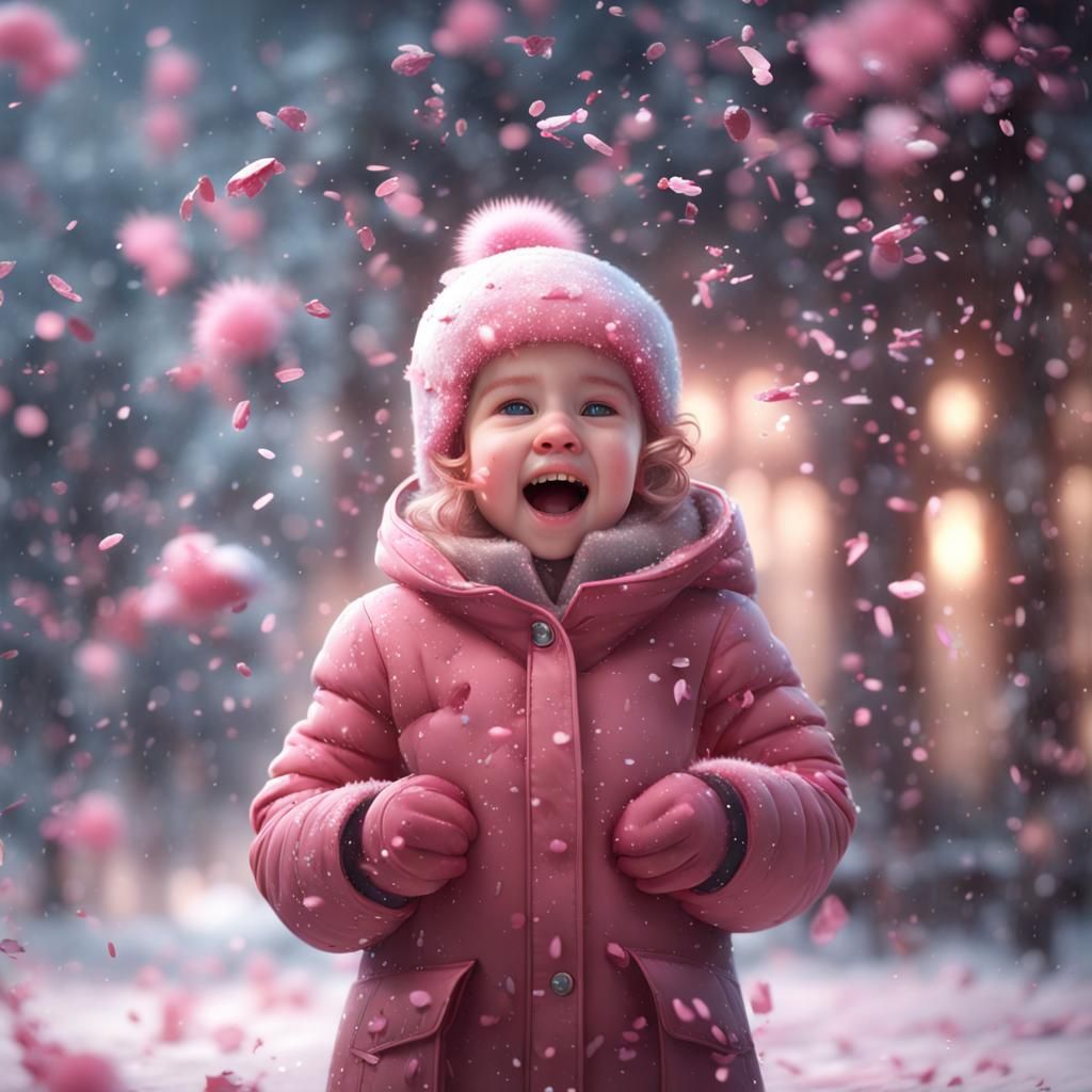 Baby Girl and Pink Confetti: Fantasy Art