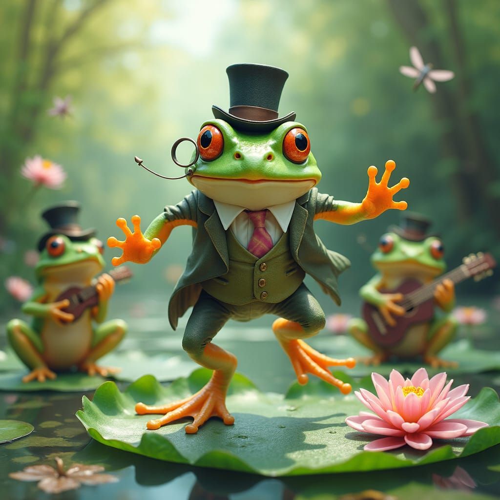 Dapper Frog's Leap: A Whimsical Pond Party