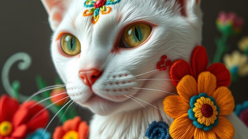 Embroidered Cat in Alebrije Style