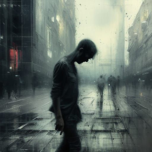 Lonely Ghost in City as Dramatic Matte Painting