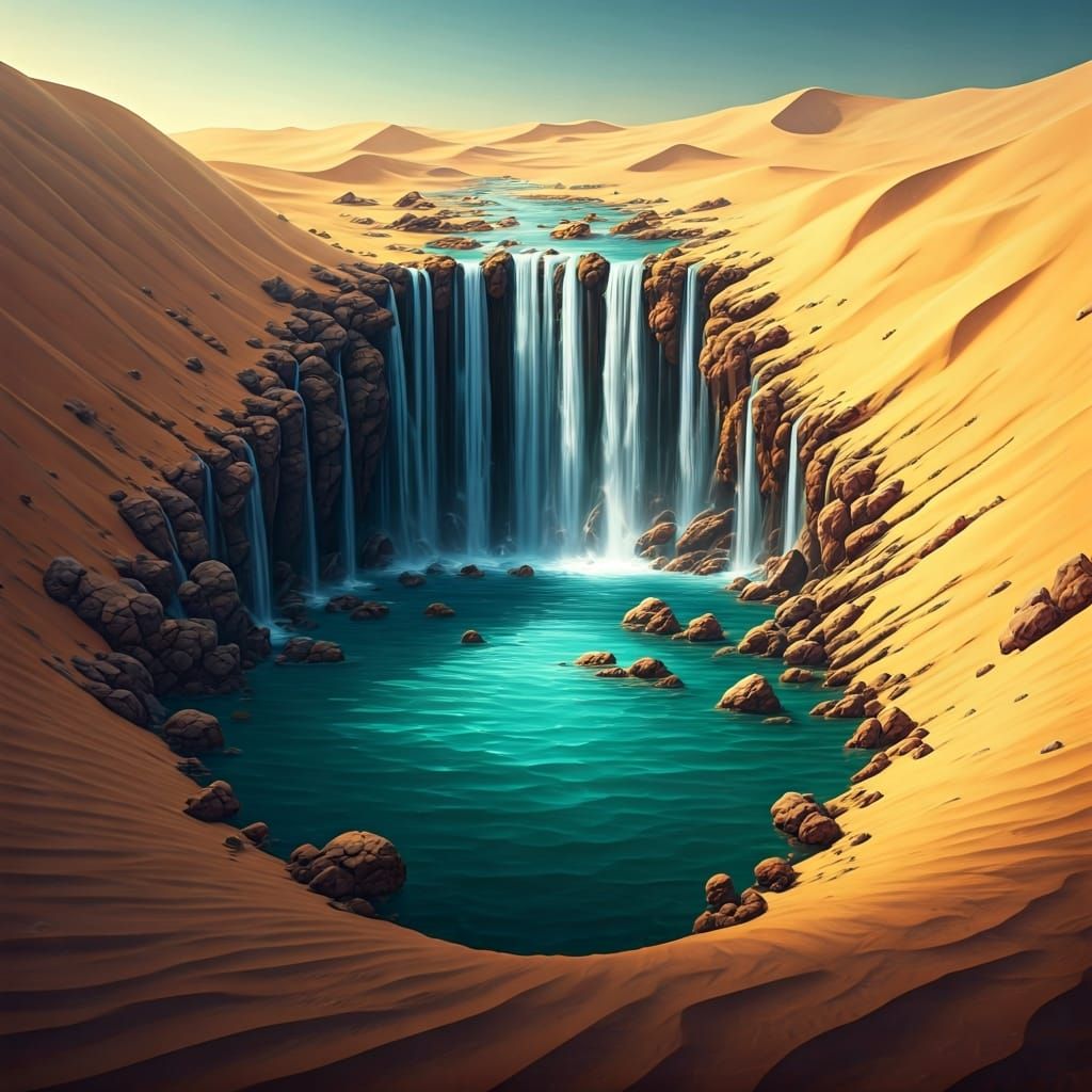 Surreal Desert Oasis with Turquoise Pool: Sci-Fi Art