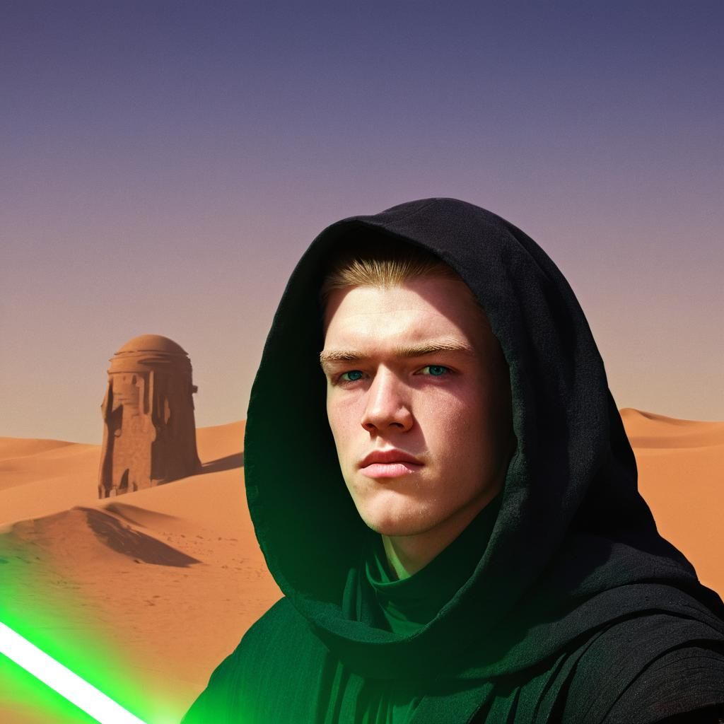 Jedi Knight on Tatooine with Green Lightsaber