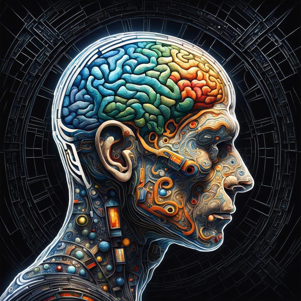 Hyper-Realistic Human Brain Mosaic in Dark Academia Style