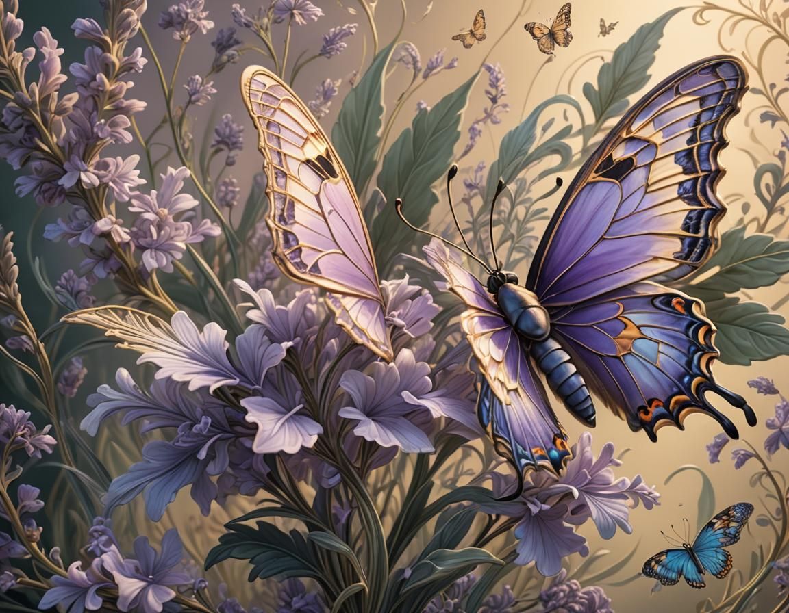Butterfly and Lavender Bloom at Sunrise