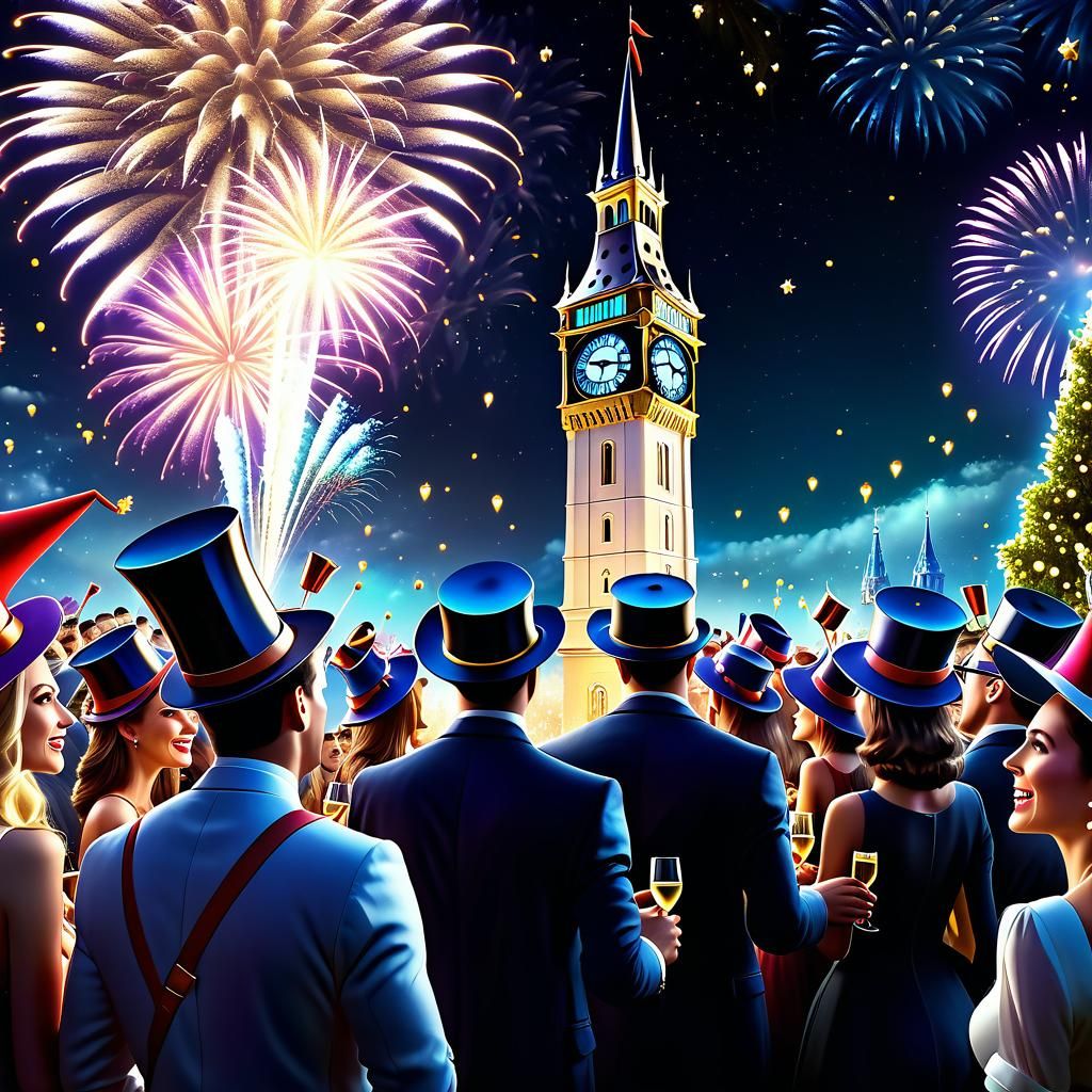 New Year's Eve Celebration in Digital Art