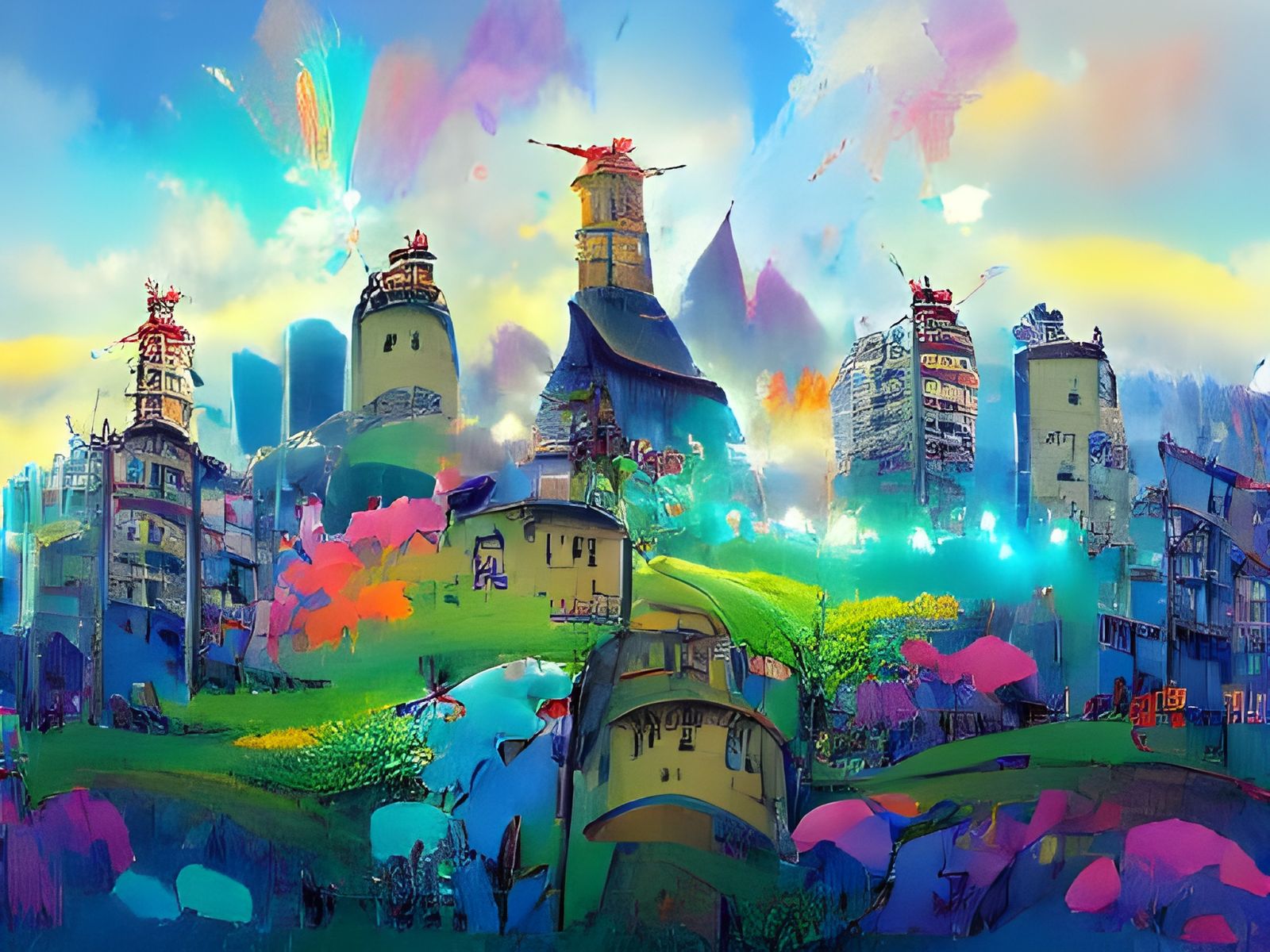 Messy cityscape with nature