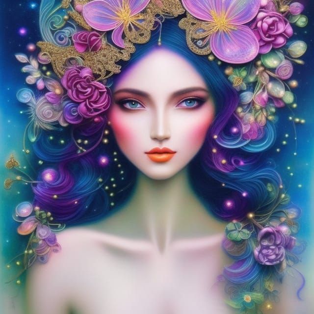 Ethereal Alien Woman with Butterfly Wings in Art Nouveau Sty...