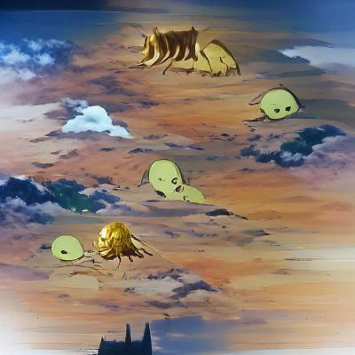 Golden Alien Beast in Ghibli Anime Style