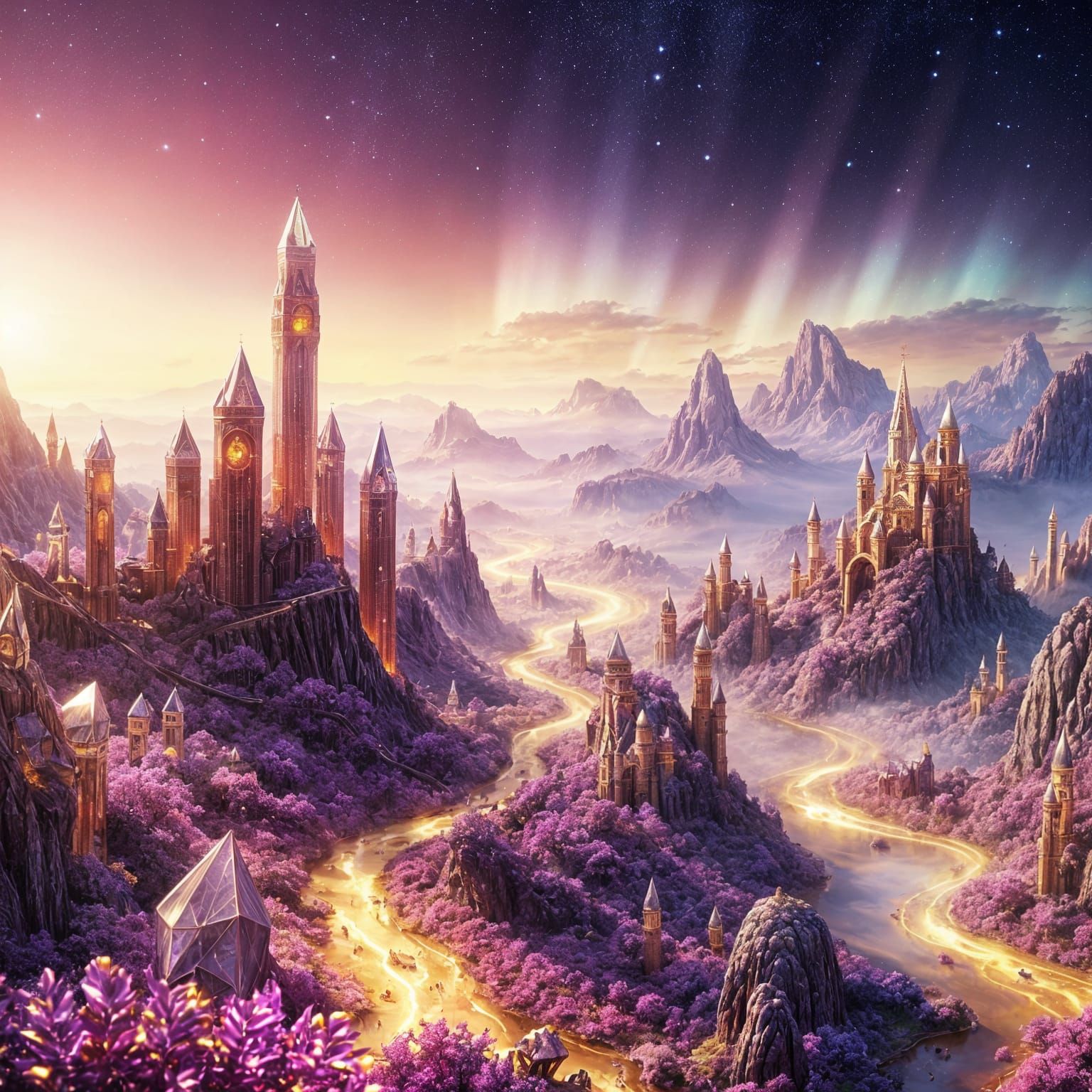 Enchanted Crystal Landscape with Mystical River