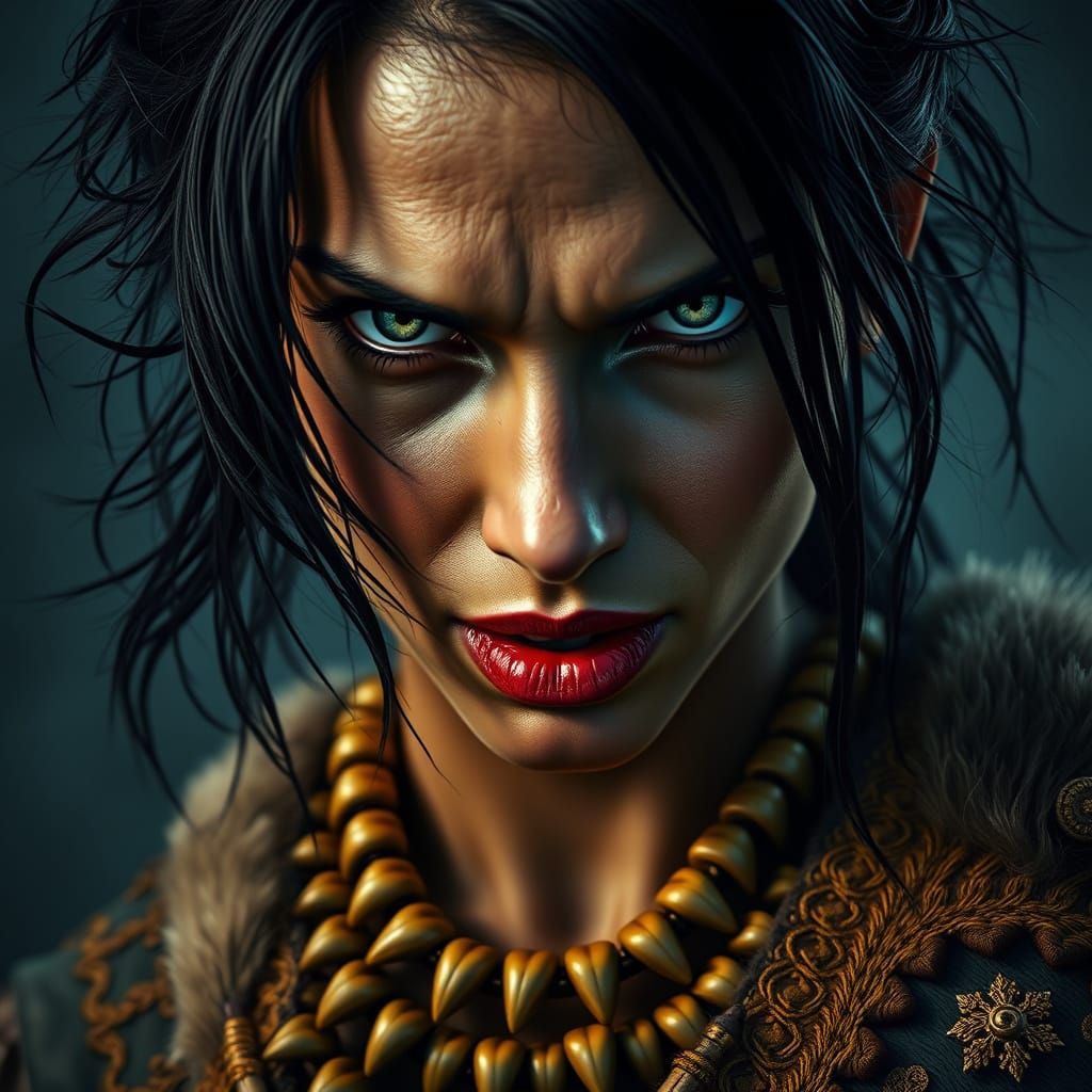 Fierce Woman in Wild, Earthy Tones