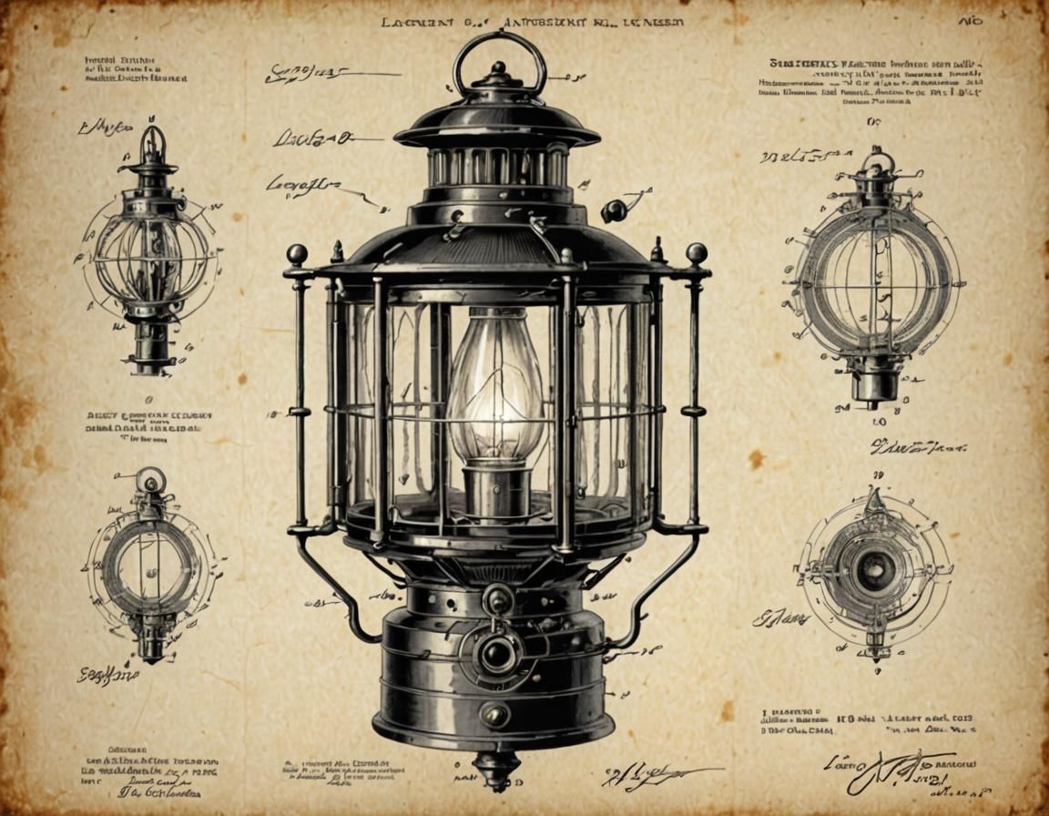 Lantern Patent Draft Drawing, Early 1900s Style