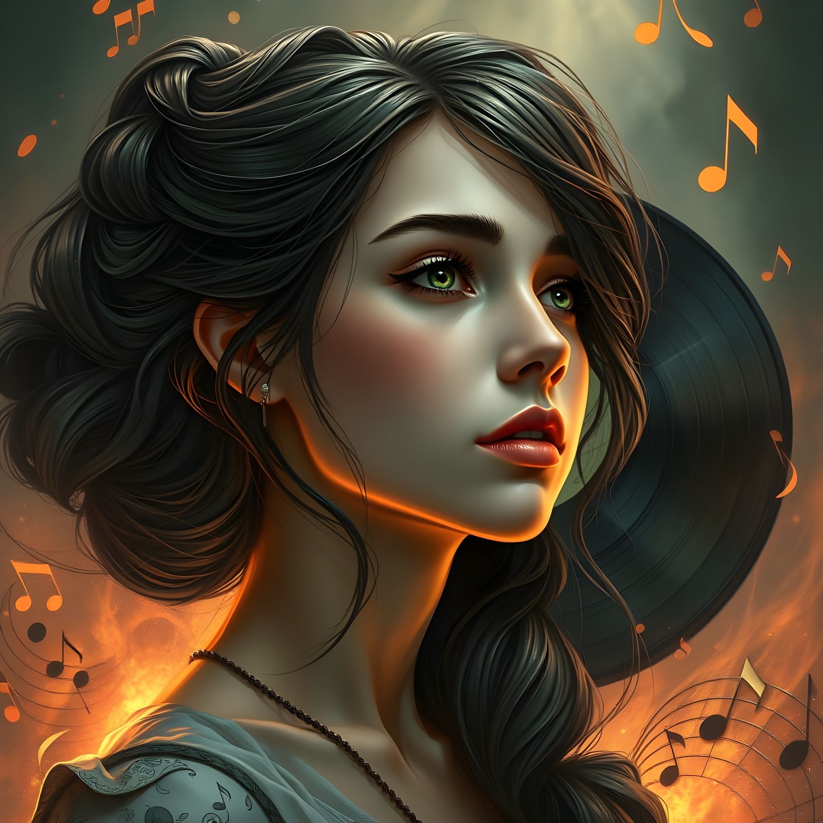 Ethereal Portrait of a Heartbroken Musician in Vibrant Color...