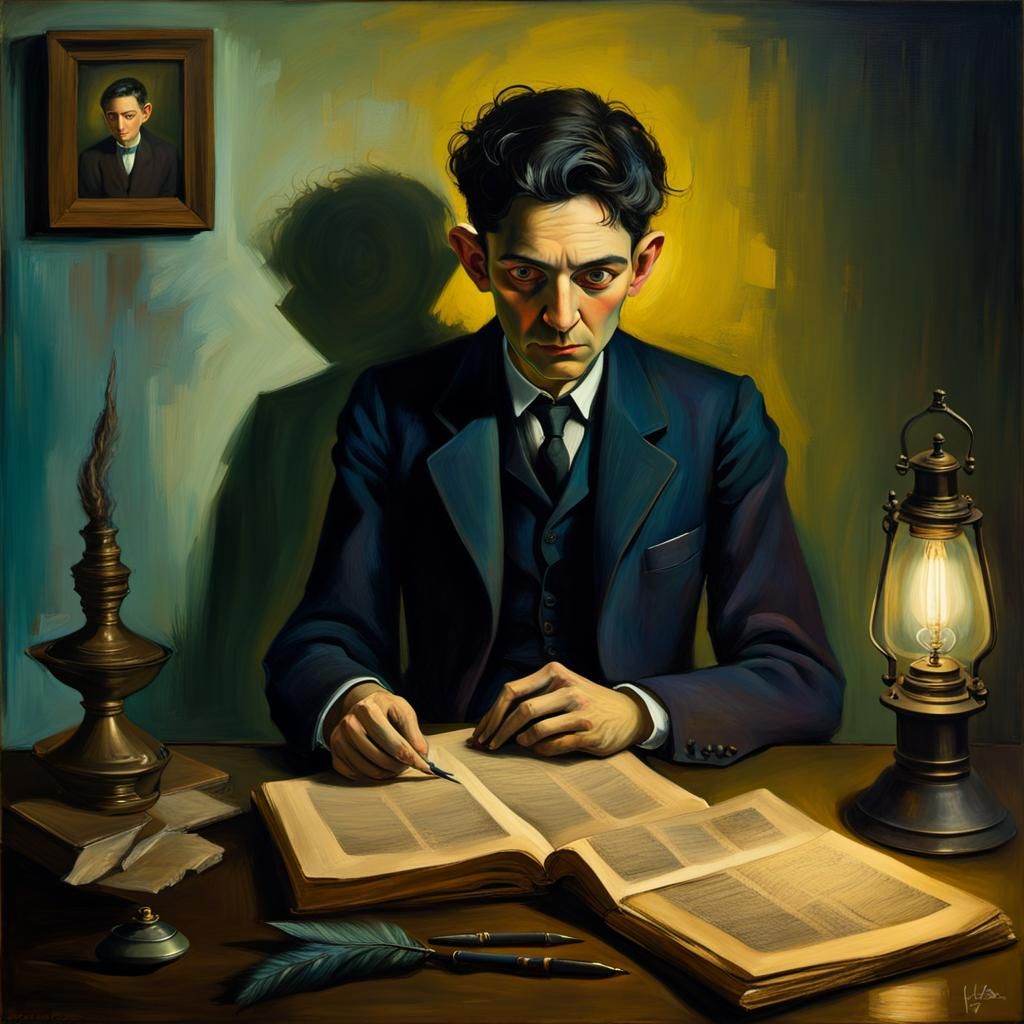 Surreal Portrait of a Writer in Dim Light