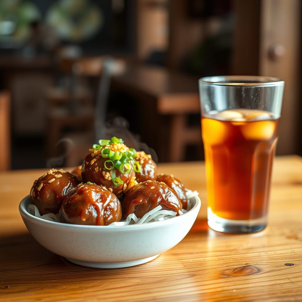 Indonesian Street Food Scene: Seblak Meatballs and Iced Tea