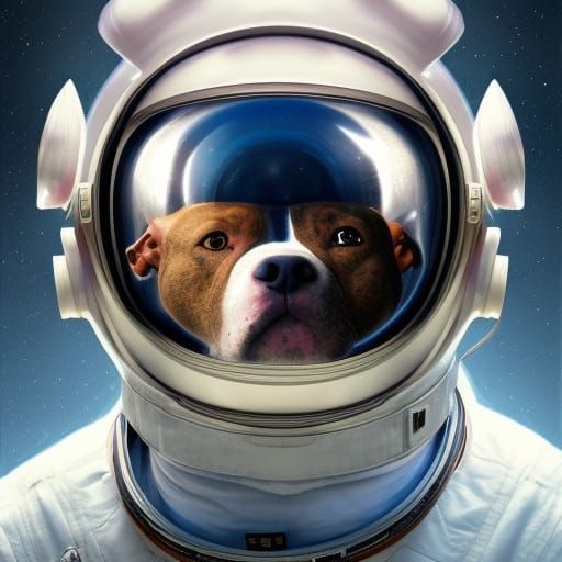 Astronaut Pit Bull Puppy Portrait in Detailed Digital Art