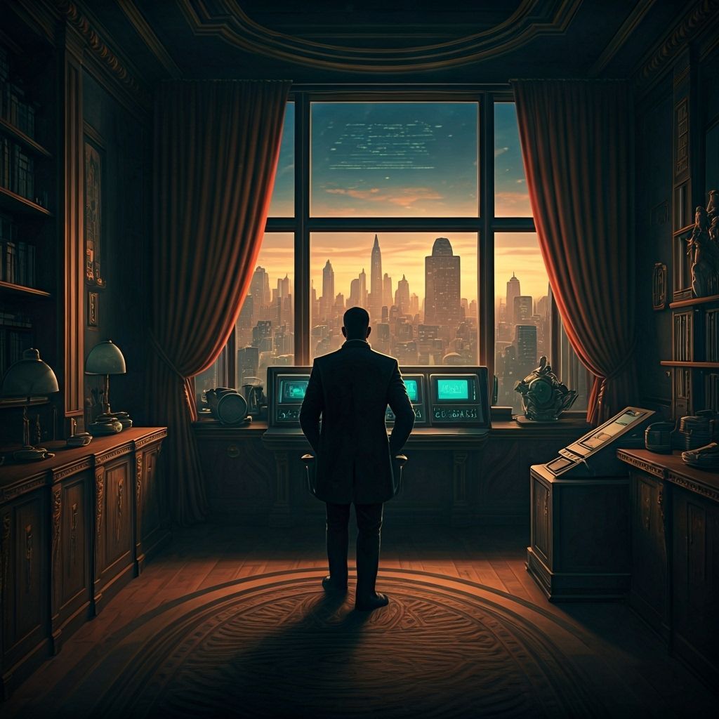 Art Deco Penthouse Lair with Hidden Labs and City Views