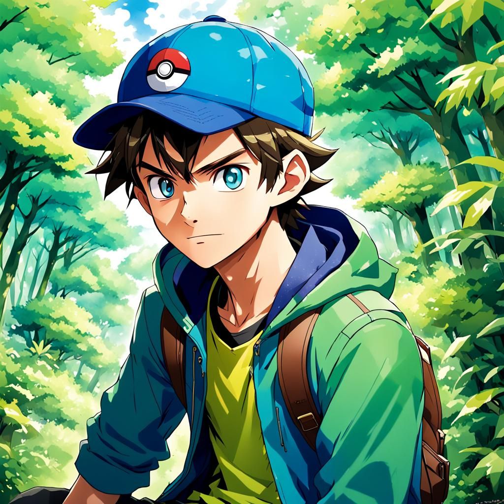 Anime Style Pokémon Trainer with Green Jacket