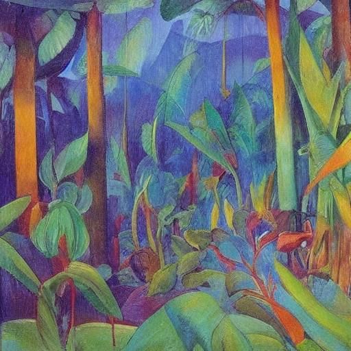Fantasy Rainforest Scene in Classic Painting Style