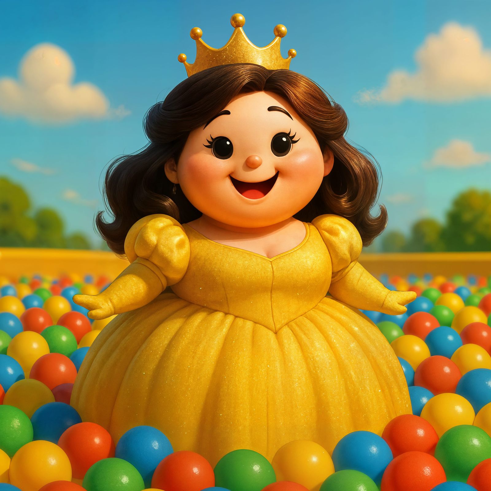 CGI Princess Ball Character in Yellow Gown