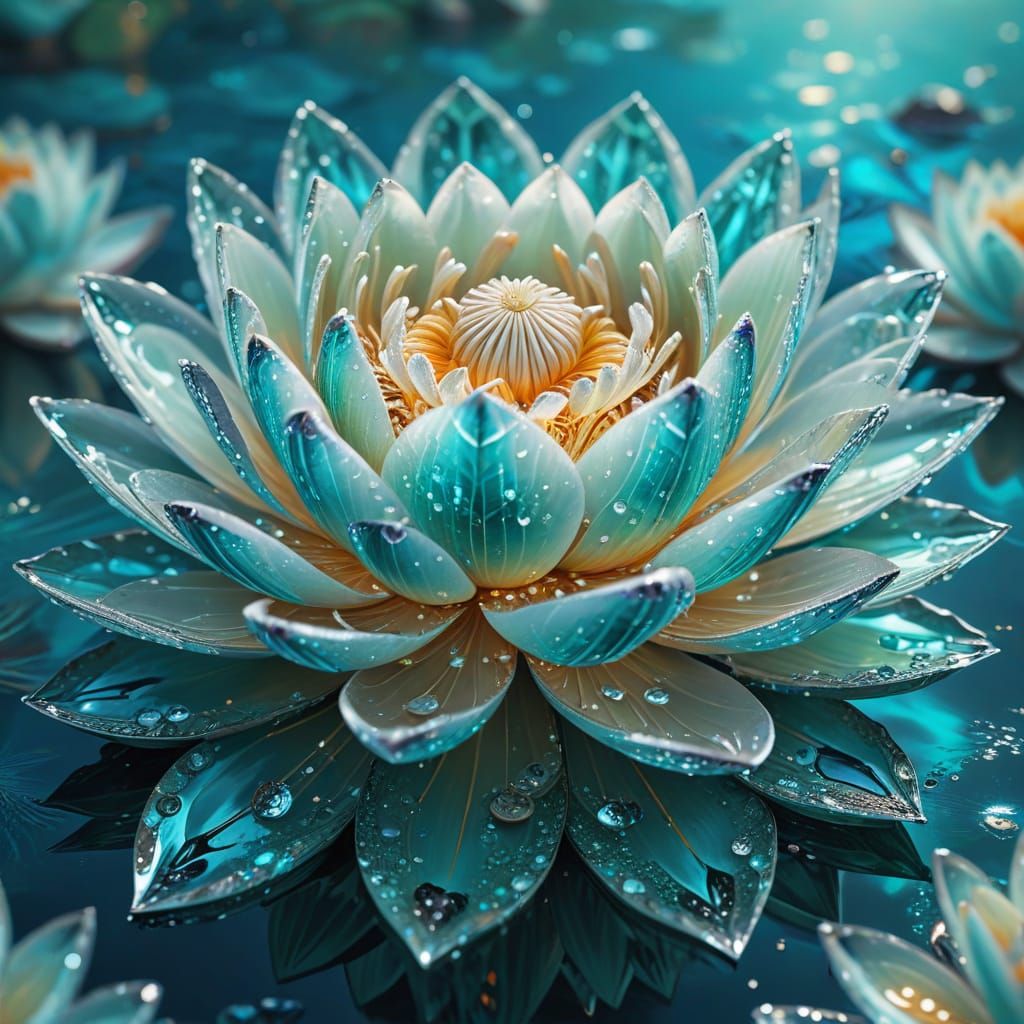 Vibrant Lotus Blossom in Crystalline Glory