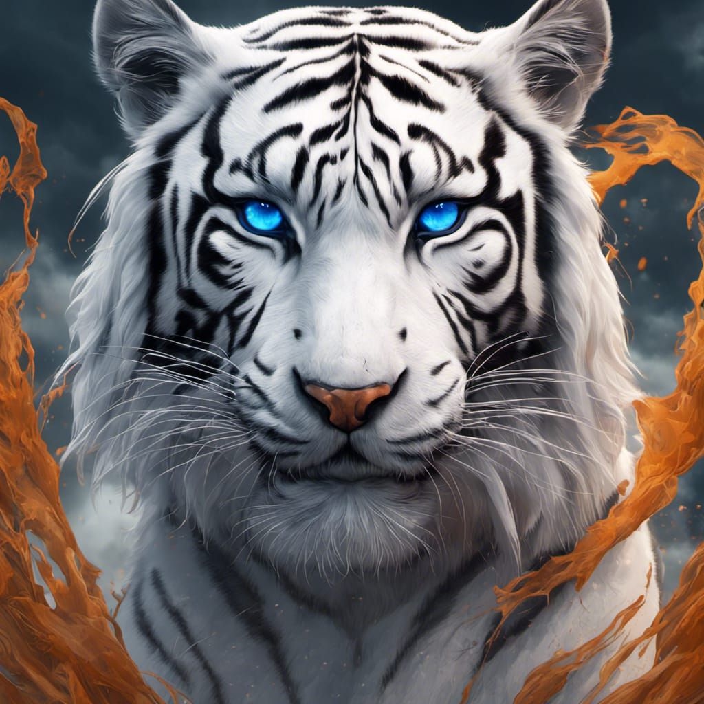 Majestic White Tiger in Dark, Hyper-Detailed Concept Art