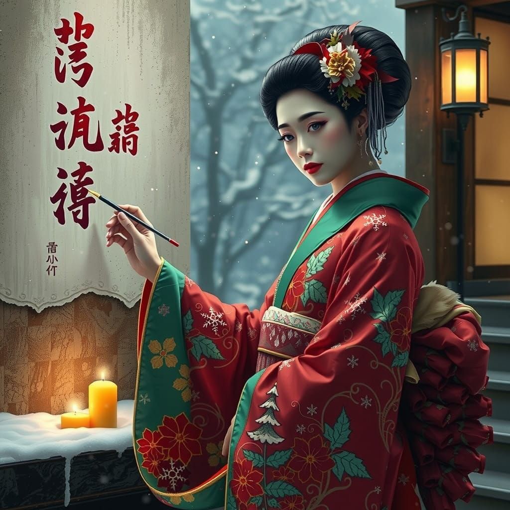 Cyberpunk Christmas Geisha Kimono Masterpiece