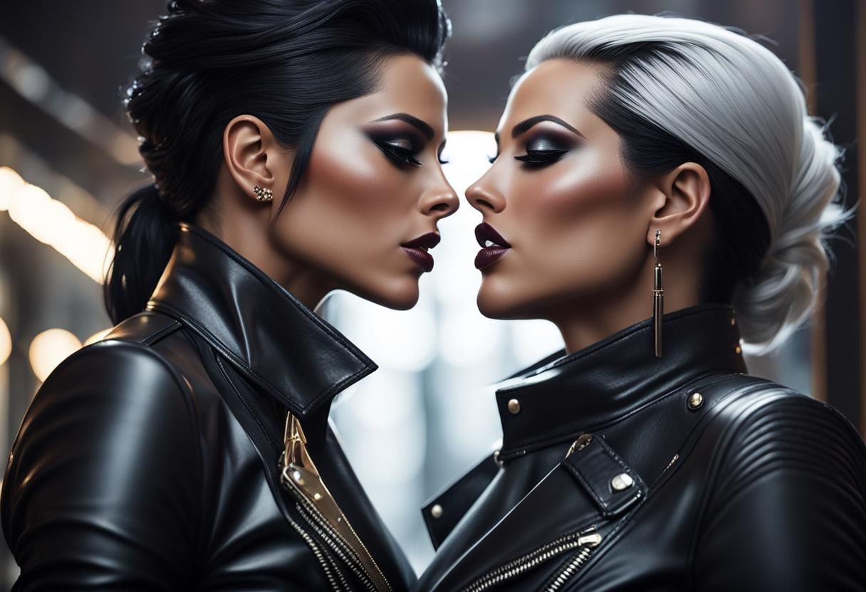Lesbian Rockstars Kissing: Ultrarealistic Detailed Image
