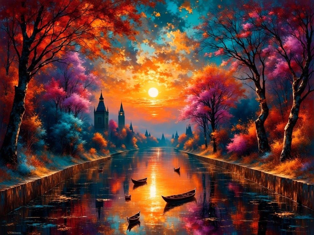 Vibrant Sunset Landscape in Poetic Emopunk Style