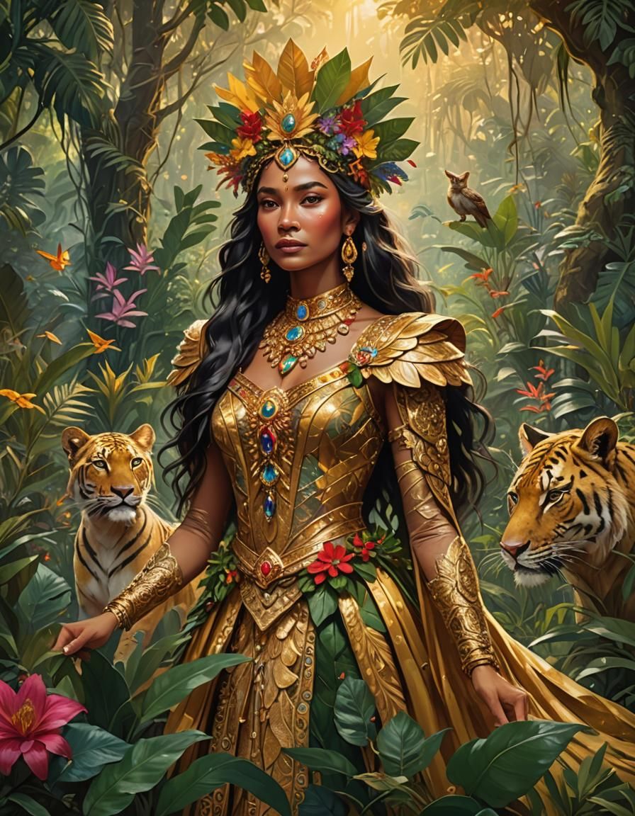 Quimbaya Queen in Jungle, Fantasy Concept Art