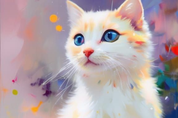 Chibi Cat Colorful Painting, Studio Ghibli Style