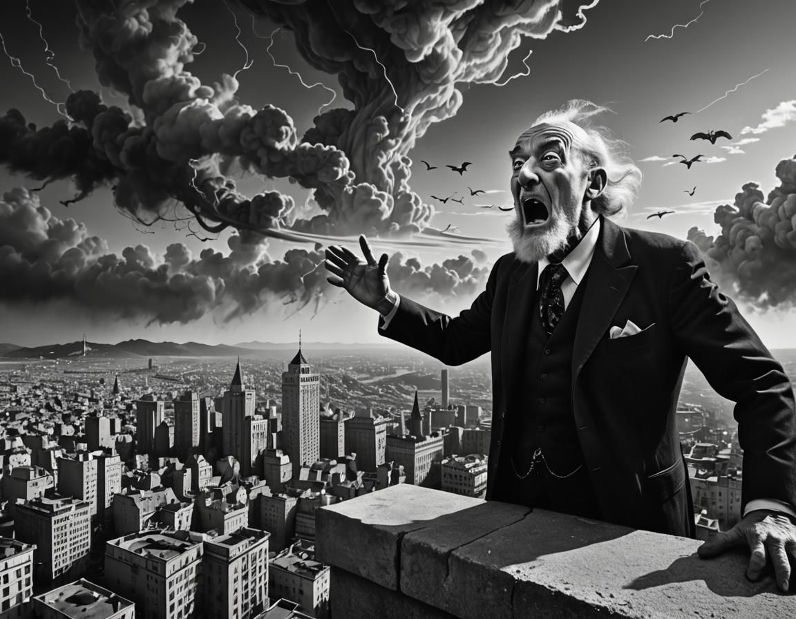 Screaming Man on Building in Surrealist Style