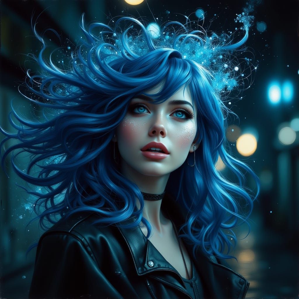 Ethereal Goddess in Dark Blue Hair